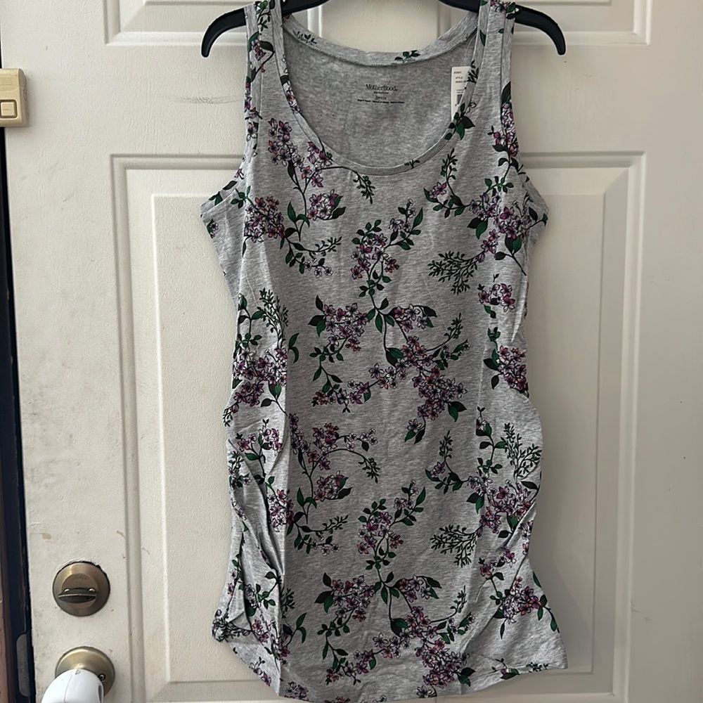 MOTHERHOOD MATERNITY FLORAL TANK: GRAY: NEW WITH TAGS: SIZE S
